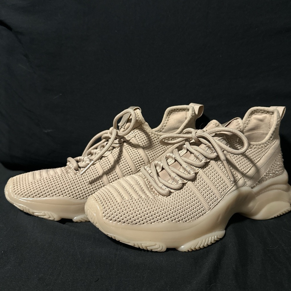 Cream Chunky Sole Sneakers with Breathable Knit